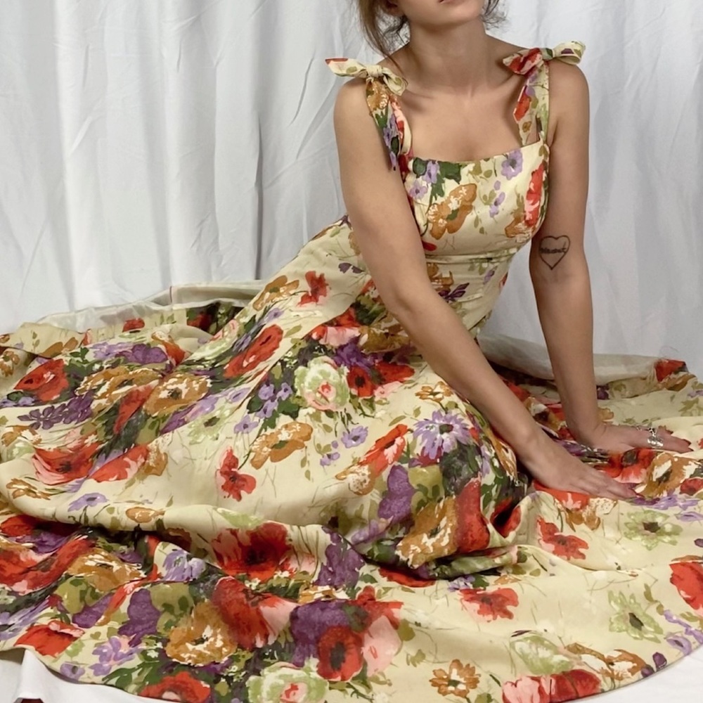 Rare Vintage 1950’s Irving Nadler Poppy Wild Flower Maxi Dress
